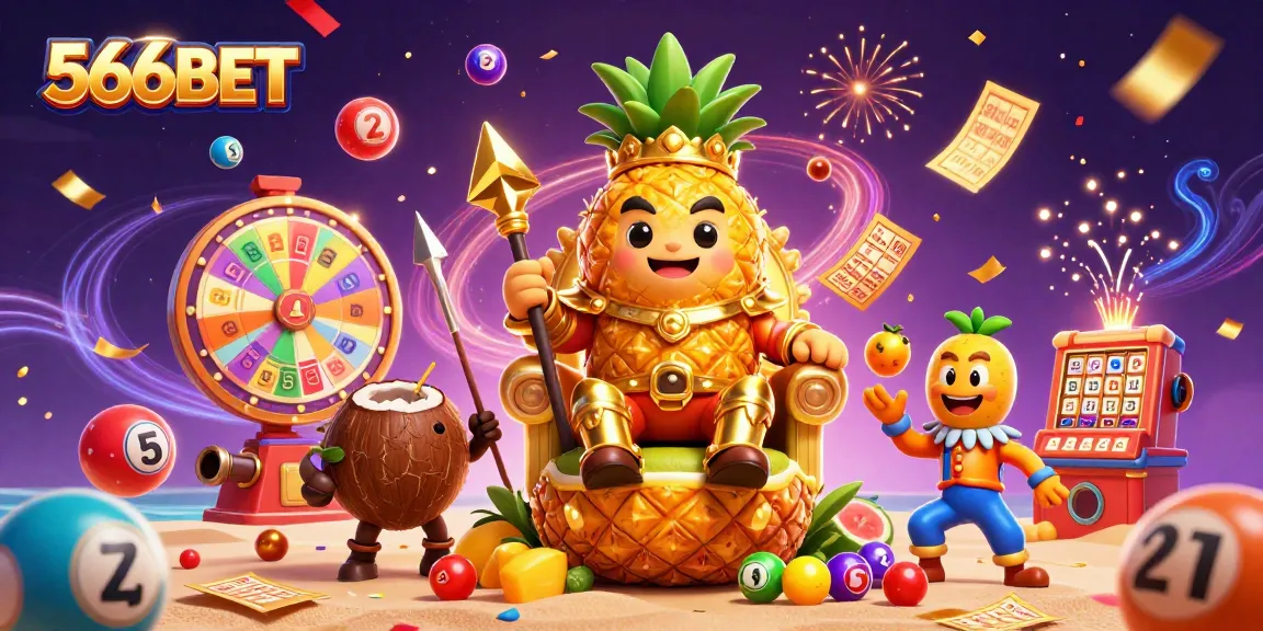 Engage with the thrilling 566BET experience featuring colorful casino elements and characters in an energetic scene.