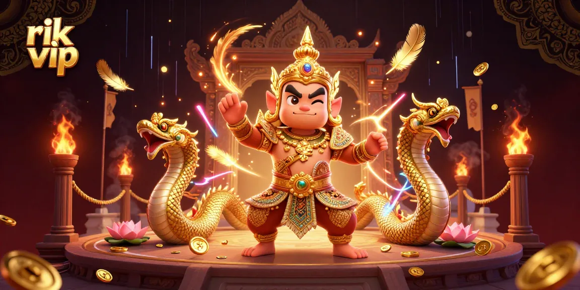 Experience thrilling gameplay at rik vip with vivid 3D characters and golden gambling tokens.
