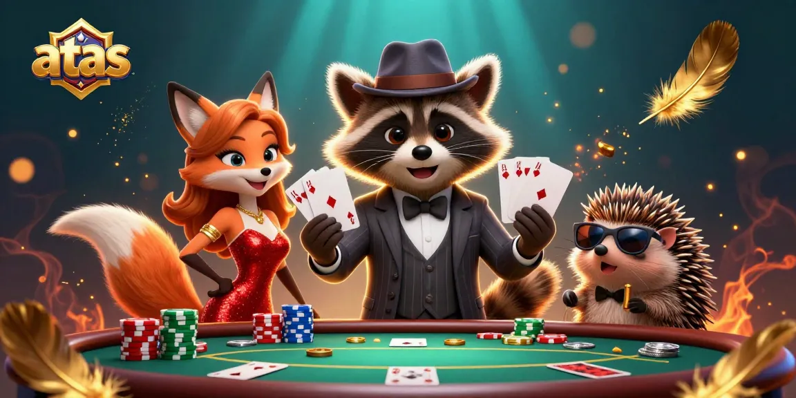 Engage with the atas casino atmosphere featuring a suave raccoon and charming fox at a poker table.