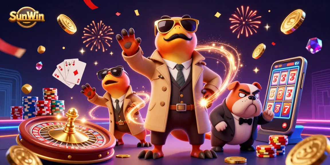 Experience thrilling gameplay at SunWin with a dynamic 3D casino scene featuring raptors in disguise.