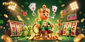 Experience the excitement of FIVE88 with vibrant slot reels and animated casino elements.