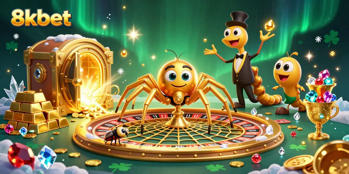 Place bets with 8xbet in an engaging casino scene featuring interactive characters and a roulette wheel.