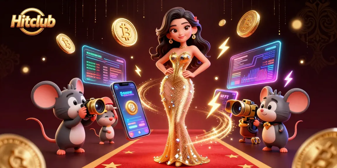 Hitclub offers an electrifying casino experience with a stunning 3D illustration of gaming excitement.