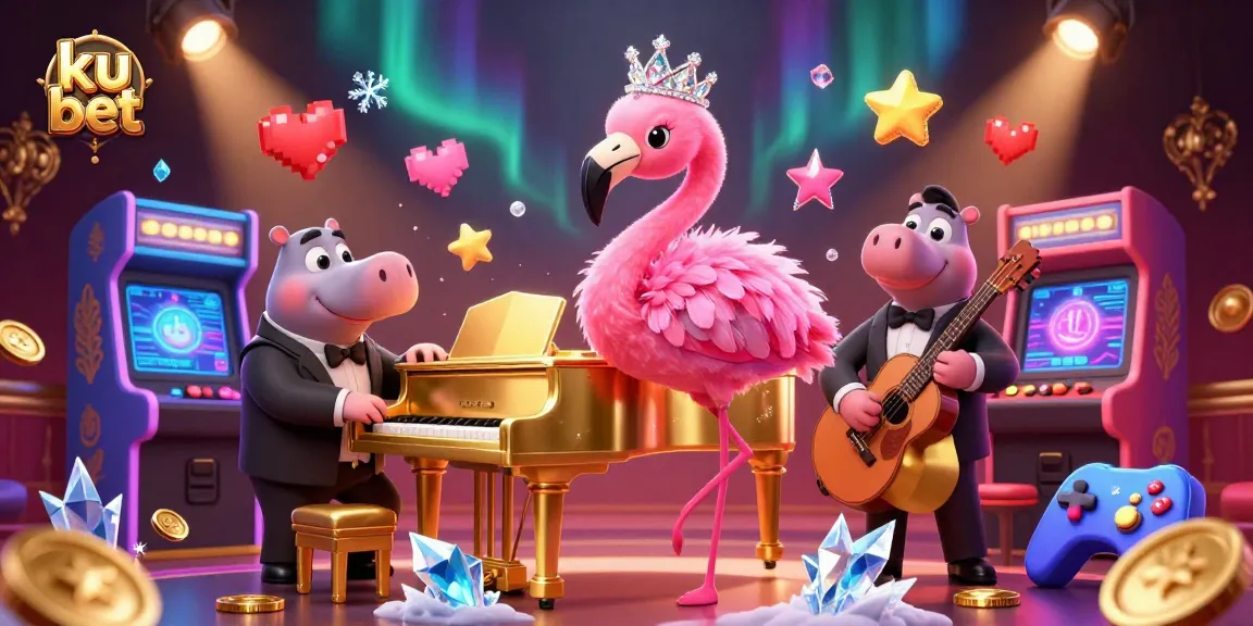 Engage with ku bet through a vibrant 3D casino scene showcasing lively characters and exciting gaming elements.