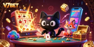 Win big at V7BET with a cosmic casino adventure featuring colorful characters and dynamic gaming elements.