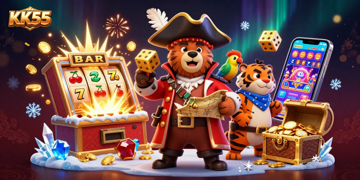 Experience thrilling slots and jackpots at KK55 with vibrant game elements and engaging characters.