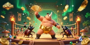okfun engages players in an exhilarating casino experience featuring a beetle sumo champion and vibrant gaming elements.