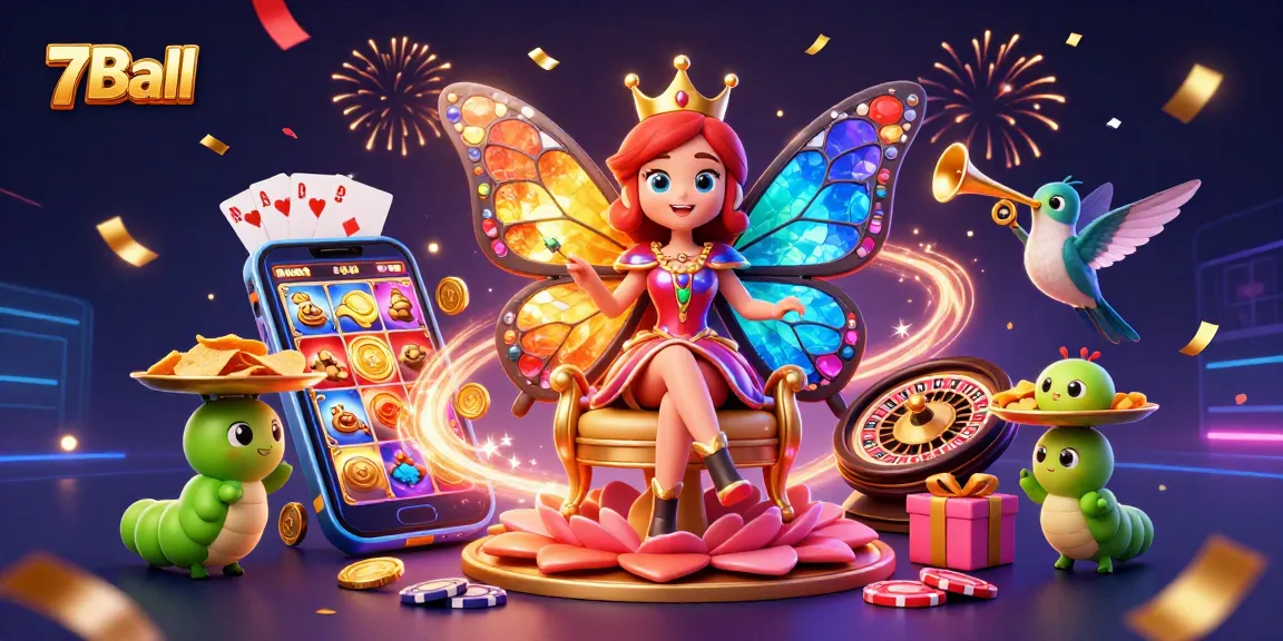 Engage with 7Ball action through a fantasy scene with casino-themed characters and vibrant visuals.