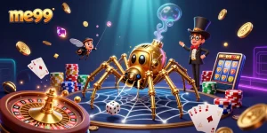 Experience the thrilling world of me99 with dynamic casino action, golden spiders, and roulette excitement.