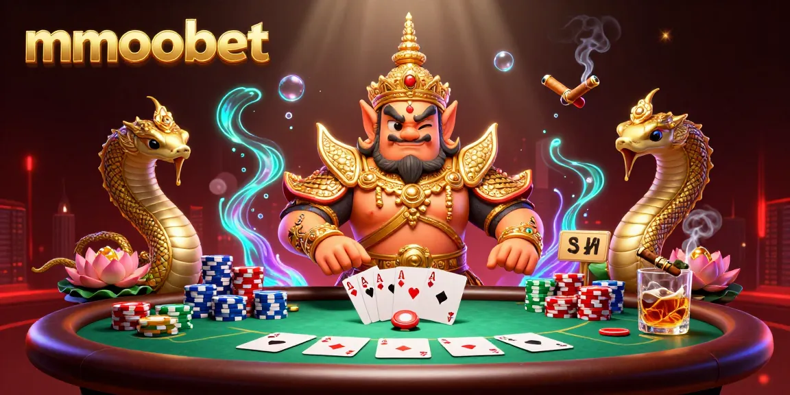 Experience thrilling poker moments with mmoobet's vibrant 3D casino guardian scene.
