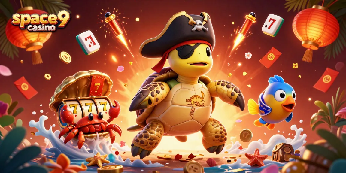 Spin the slots with excitement at space9 casino as a cartoon pirate turtle and friends find treasure!