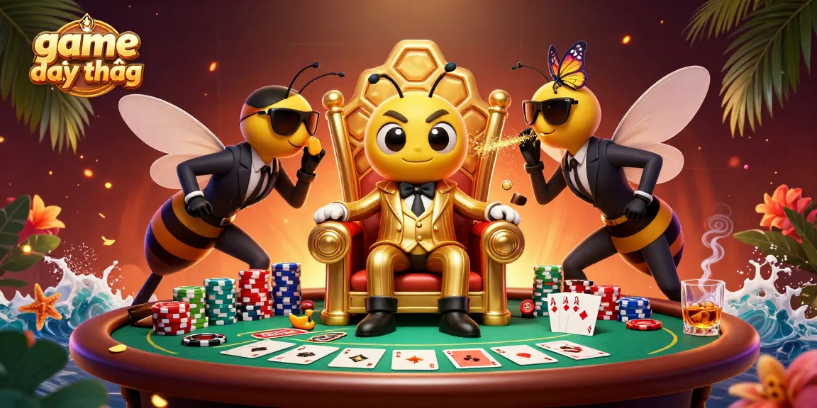 Engaging game đổi thưởng scene with a bee mob boss, poker table, and vibrant casino elements.