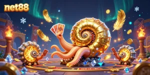 Engage with net88's thrilling casino experience, showcasing dynamic characters and glowing game elements.
