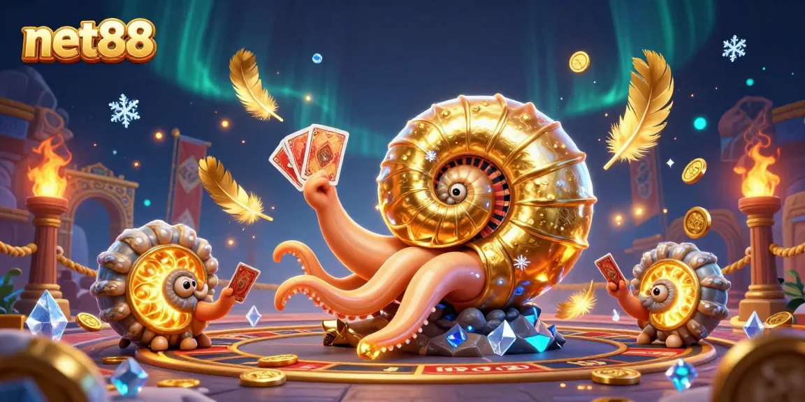 Engage with net88's thrilling casino experience, showcasing dynamic characters and glowing game elements.