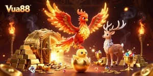 Experience thrilling gameplay with Vua88 as a phoenix rises in a vibrant 3D fantasy world.