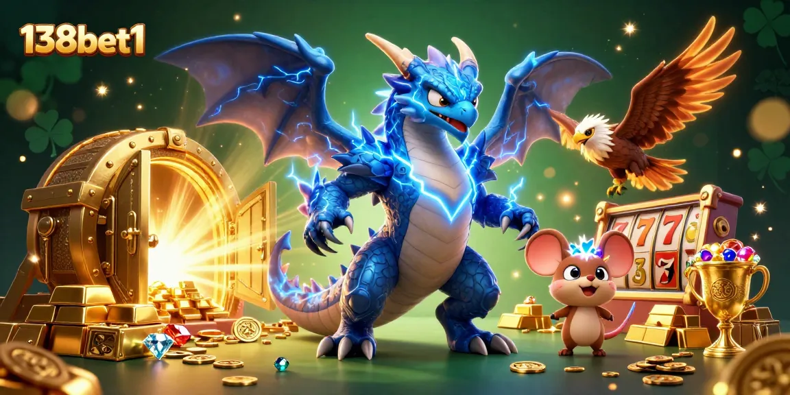 Experience the thrill of gaming with 138bet1, showcasing a powerful thunder dragon and dynamic symbols of fortune.