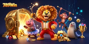 Experience thrilling wins at 789Win with colorful casino games, vibrant characters, and sparkling treasures.