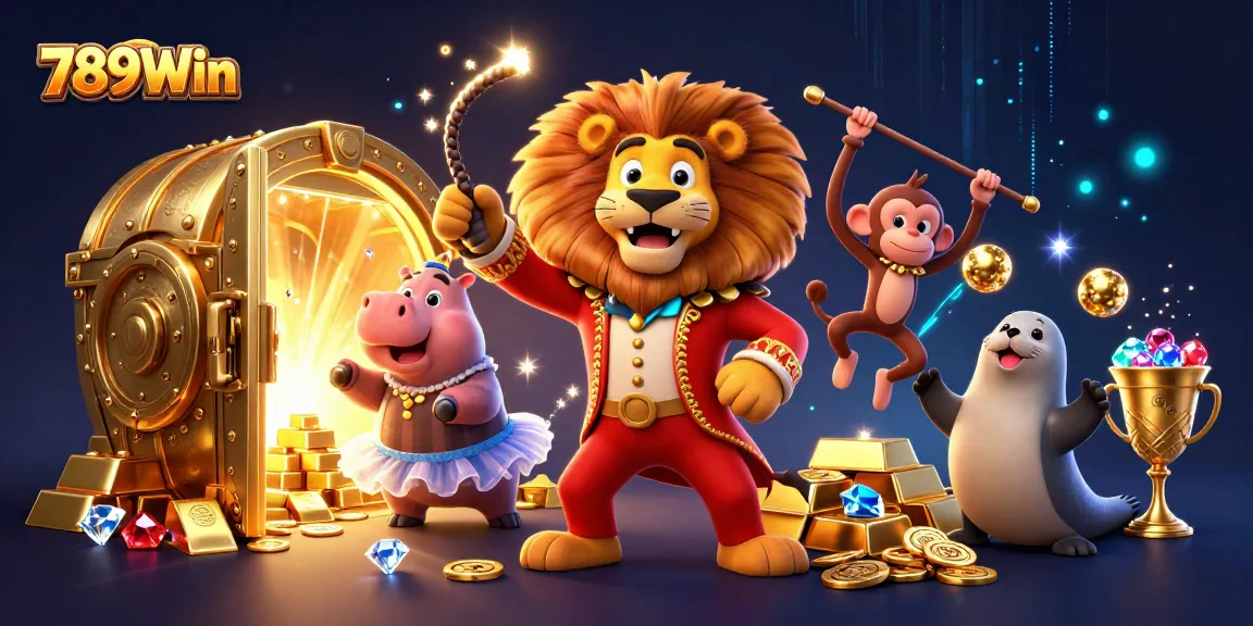 Experience thrilling wins at 789Win with colorful casino games, vibrant characters, and sparkling treasures.