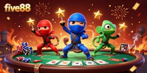 Experience the thrill of five88 at this lively online casino illustration with vibrant scenes and colorful characters.