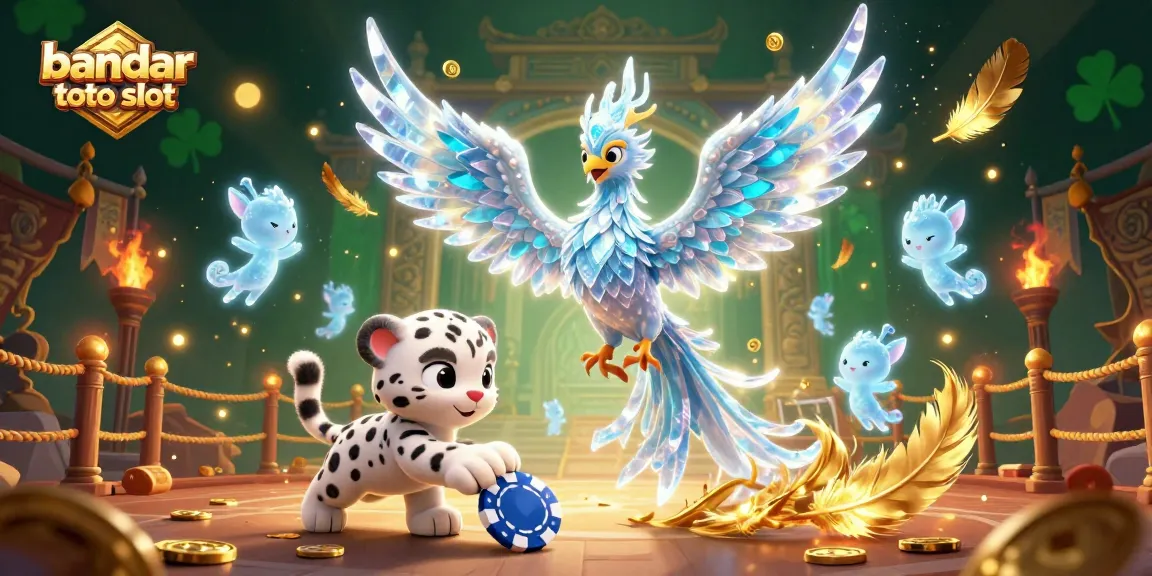Experience thrilling action with bandar toto slot in this vibrant scene featuring a unique ice phoenix and charming snow leopard.
