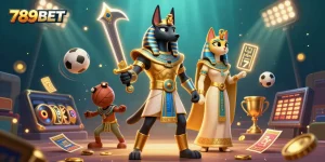 Engage in thrilling gameplay with 789BET showcasing dynamic sports elements and ancient Egyptian warriors.