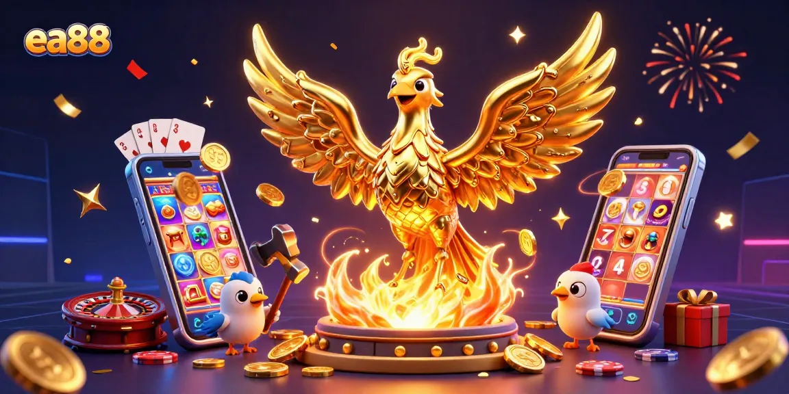 Play and win big at ea88 with an exciting 3D golden phoenix and casino elements.