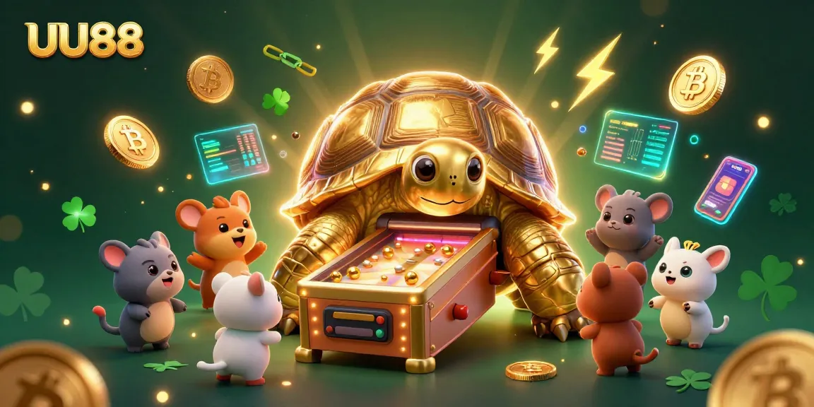 UU88 players enjoying a vibrant 3D gaming experience with Bitcoin, Ethereum, and colorful gambling elements.