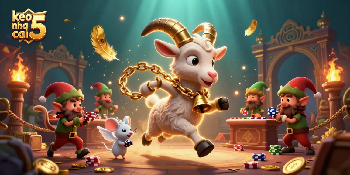 Experience the excitement of keo nha cai 5 with a dynamic casino scene featuring unique characters and vibrant elements.