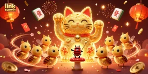 Experience winning with link sunwin through a vibrant 3D casino-themed illustration filled with festive energy.