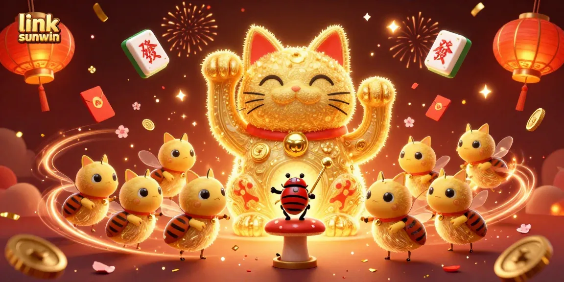 Experience winning with link sunwin through a vibrant 3D casino-themed illustration filled with festive energy.