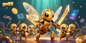 Experience go88 with dynamic characters and gambling elements in a stunning 3D illustration.