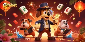 Inspect the fabet online casino treasures with a detective and his bulldog amidst dynamic casino elements.