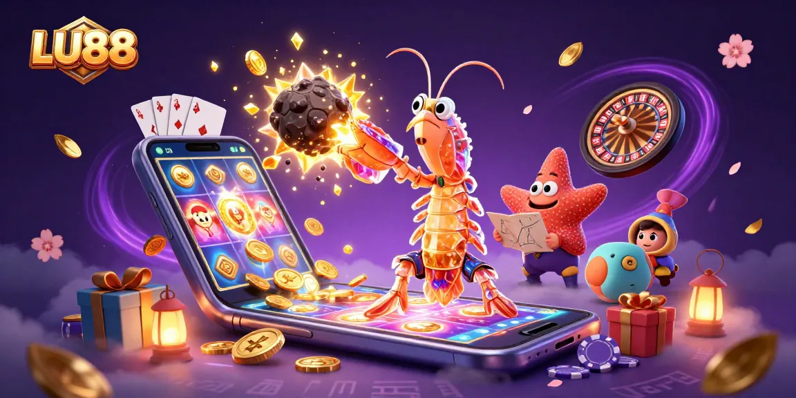 Experience thrilling gameplay with LU88 as a futuristic mantis shrimp conquers an asteroid bursting with gems.