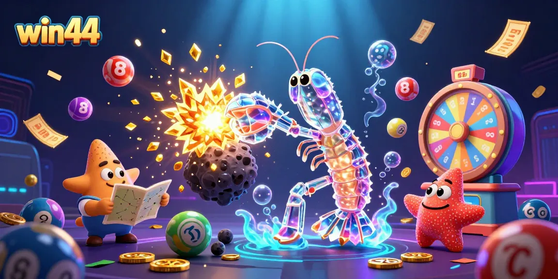 Win44 exciting gameplay illustration showcasing vibrant casino elements and unique characters.