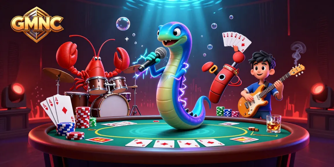 GMNC showcases lively 3D casino scene with electric eel DJ and poker elements.