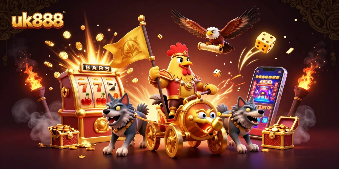 Experience excitement with uk888 in this vibrant 3D casino illustration showcasing thrilling games and jackpots.