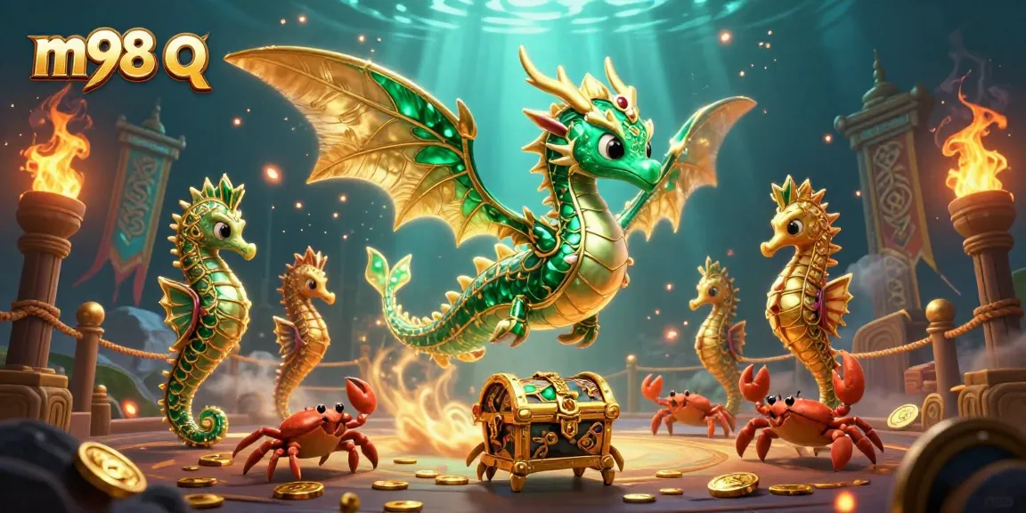 Experience the m98 q adventure with vibrant sea creatures and treasure in a dynamic casino scene.