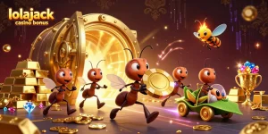 Experience the thrill of the lolajack casino bonus with an exciting heist illustration.