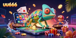Win big at uu666 with vibrant 3D casino illustration featuring dynamic game elements.