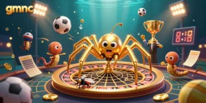 Place bets with the gmnc system as a golden spider spins a roulette web in this 3D illustration.
