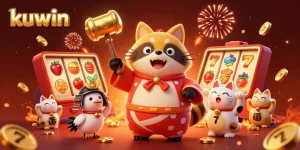 Kuwin's vibrant casino scene features cheerful tanuki and maneki-neko, celebrating luck in 2026.