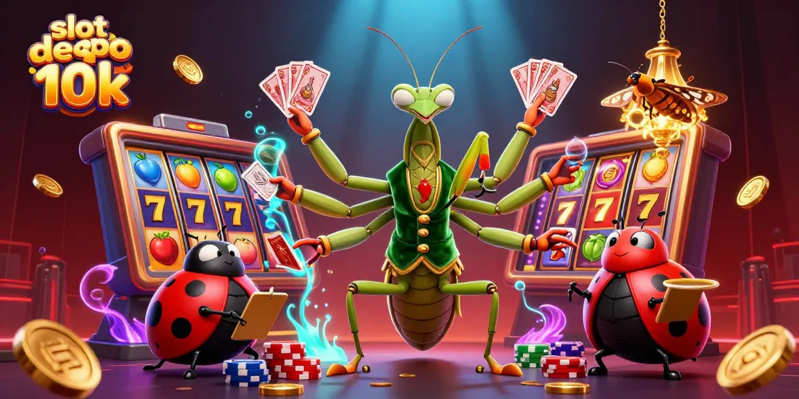 Engage with slot depo 10k: 3D cartoon illustration depicting vibrant slot reels with lucky symbols.