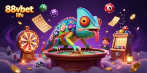 Engage with the vibrant world of 88vbet life showcasing dynamic animated lottery and casino elements.