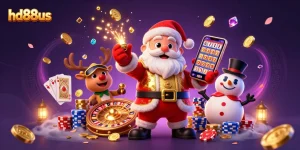 Experience thrilling games at hd88us featuring Santa Claus and a festive casino atmosphere.