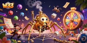 Engage thrillingly with w33 in this dynamic 3D casino scene packed with steampunk charm.