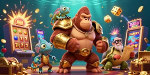 U31 features a powerful gorilla king and colorful casino elements celebrating winnings in a dynamic gaming scene.