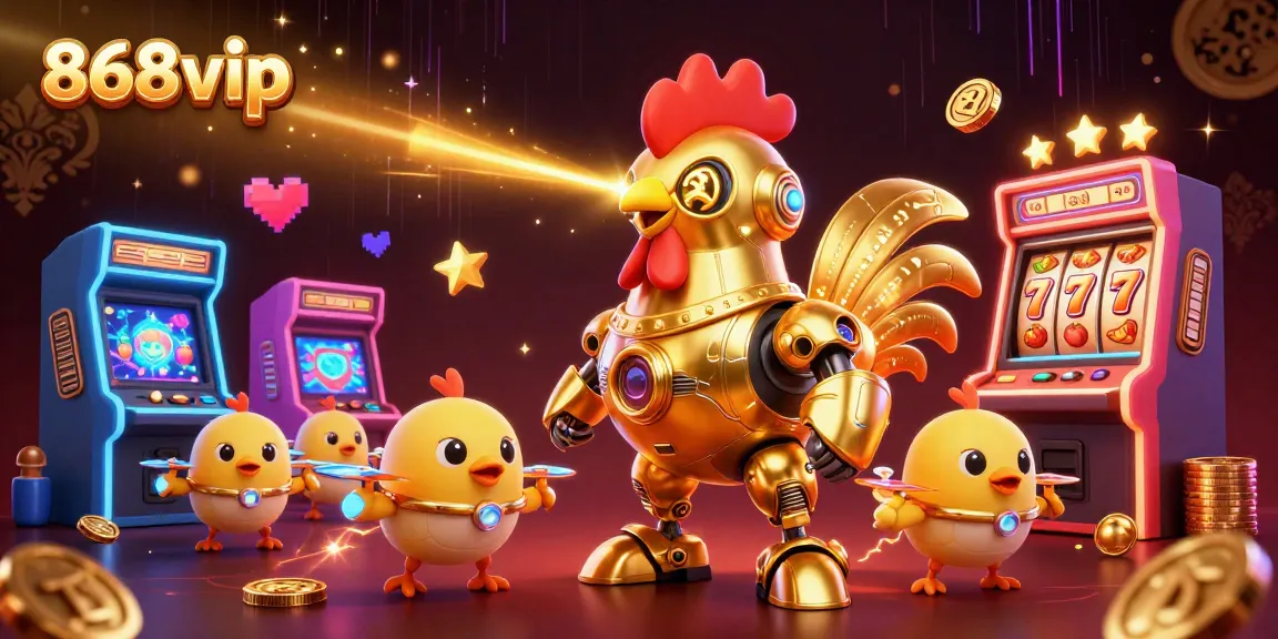 Activate the thrilling 868vip slot experience with a golden rooster robot and baby chick drones.