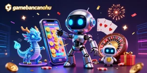 Experience gamebancanohu's thrilling casino world with a vibrant 3D digital illustration showcasing exciting gaming elements.