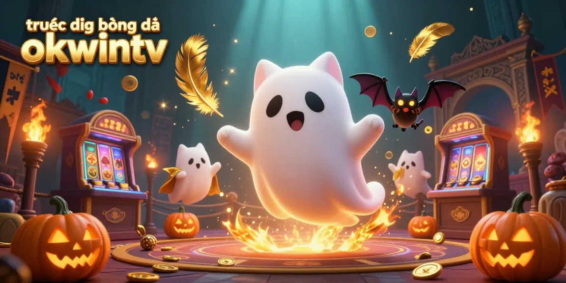 Stream the best trực tiếp bóng đá okwintv with a ghost cat and vampire bat in a haunted casino atmosphere.