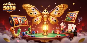 Experience thrilling wins with slot deposit 5000, featuring a vibrant casino scene filled with exciting game elements.